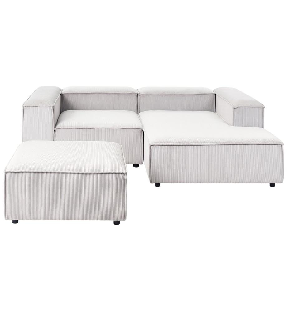 Modul Ecksofa 3-Sitzer ARDAL Cord Cremeweiss mit Ottomane linksseitig