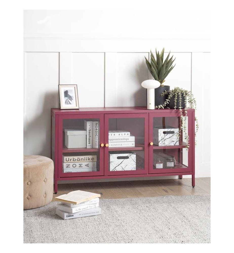 Sideboard mit Glastüren NEWPORT Metall 115 cm Dunkelrot