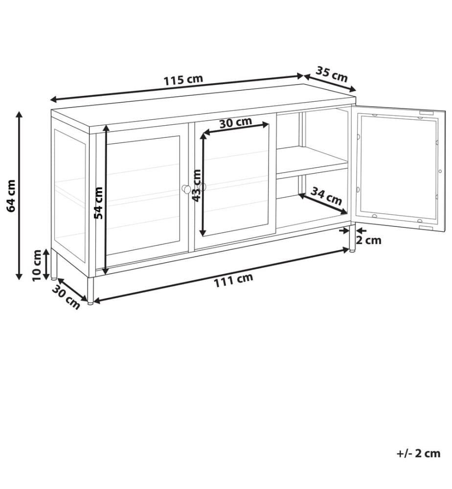 Sideboard mit Glastüren NEWPORT Metall 115 cm Dunkelrot