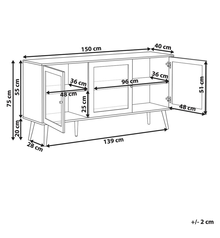 Sideboard mit Glastüren ALBANY 150 cm Hellbraun
