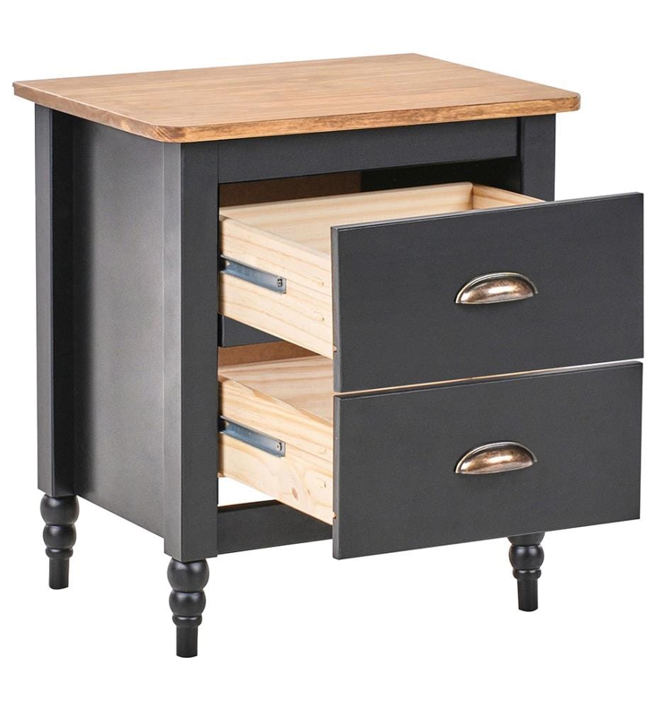 Table de nuit à 2 tiroirs SHILLINGTON Bois de pin Marron/noir