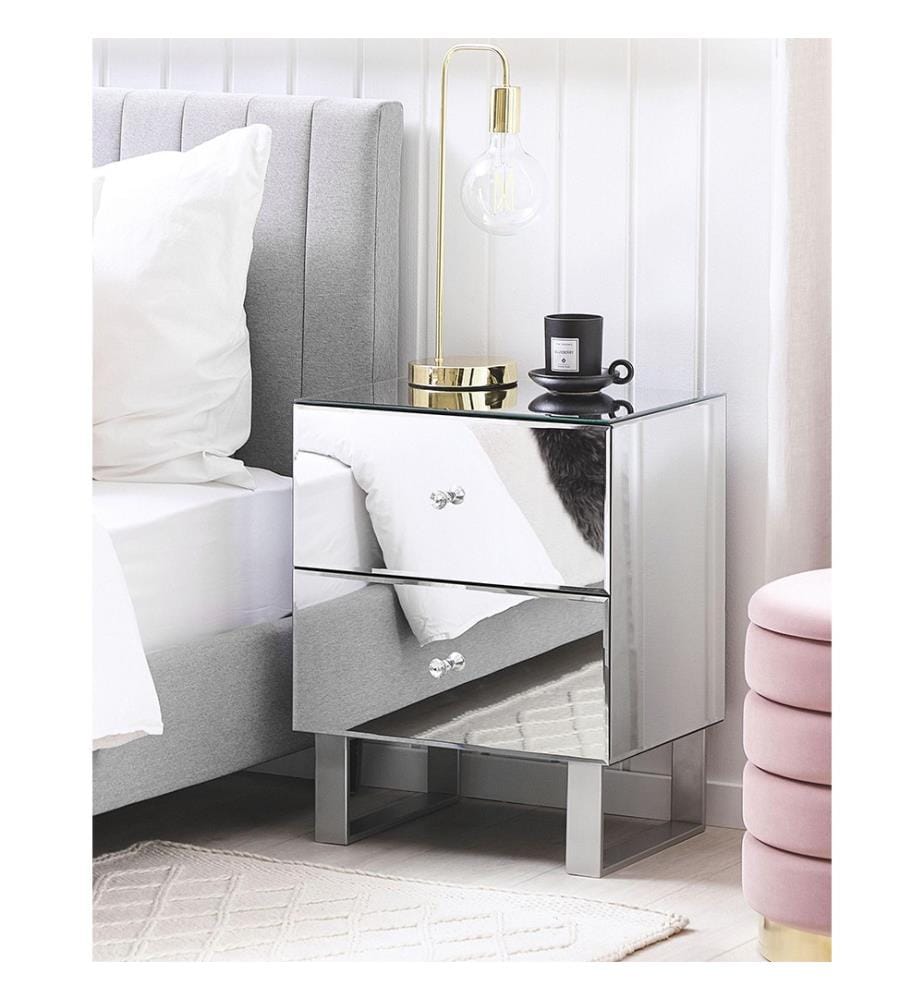 Comodino 2 cassetti NESLE Vetro Argento specchiato