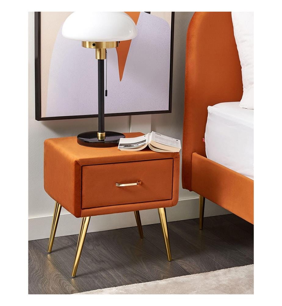 Nachttisch mit 1 Schublade FLAYAT Samtstoff Orange