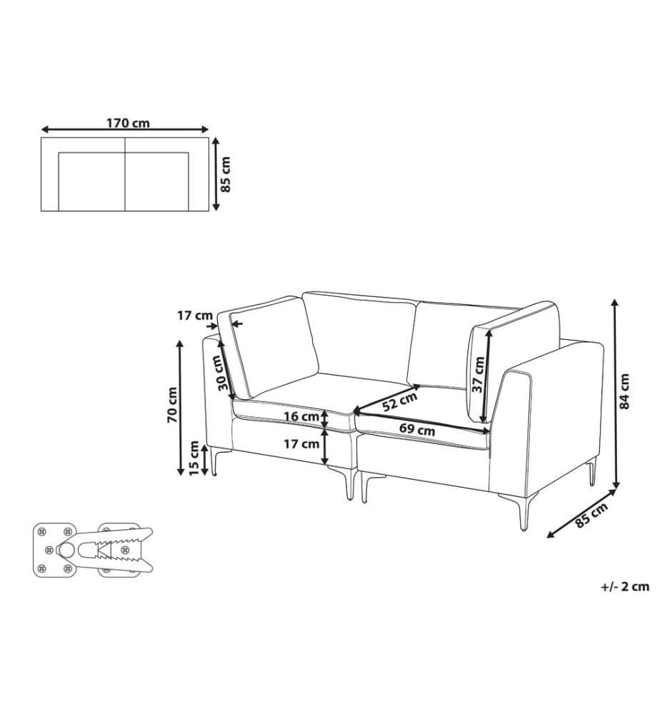 Canapé modulable 2 places EVJA Vert Velours
