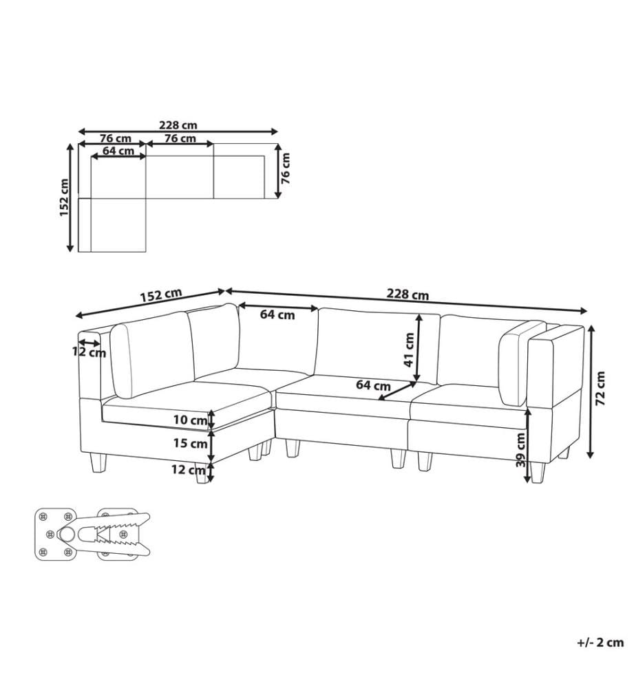 Canapé d'angle modulable 4 places UNSTAD Côté droit Marron Tissu