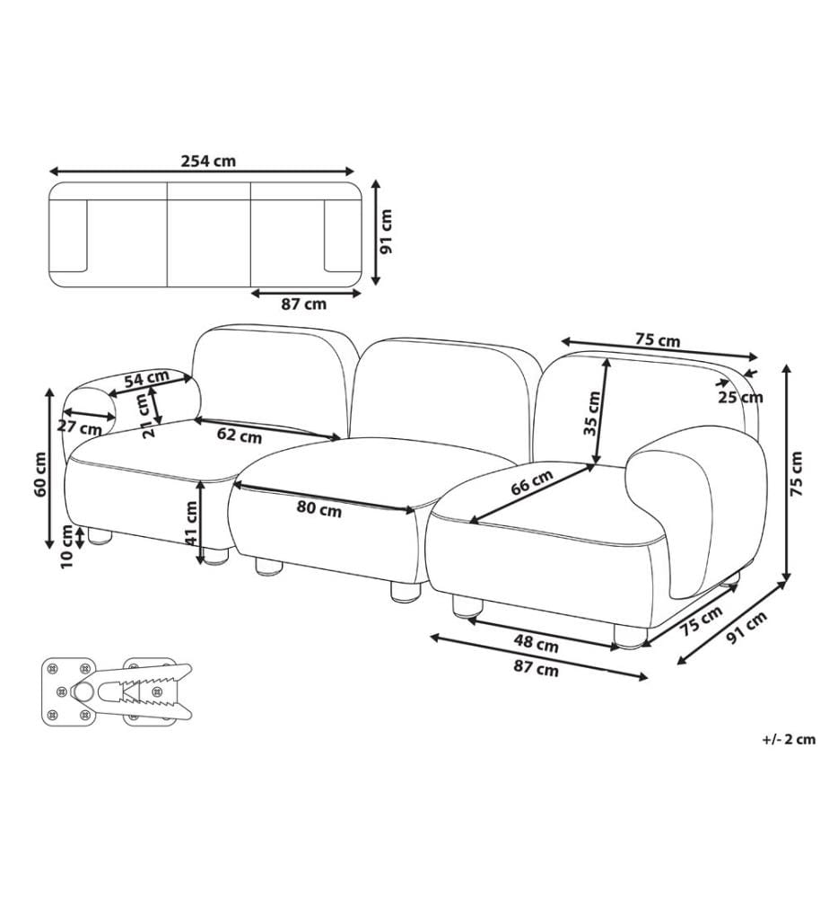 Canapé modulable 3 places AMLI Blanc cassé Bouclé