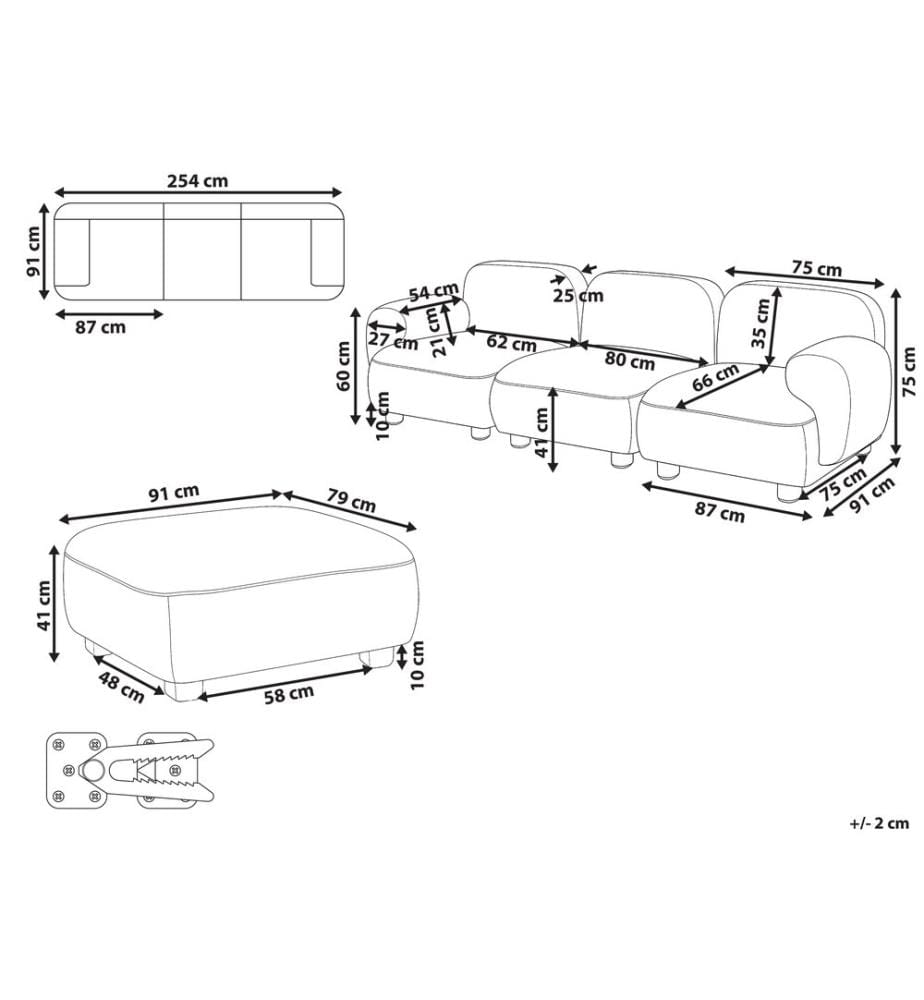 Canapé modulable 3 places AMLI Beige Tissu avec ottoman