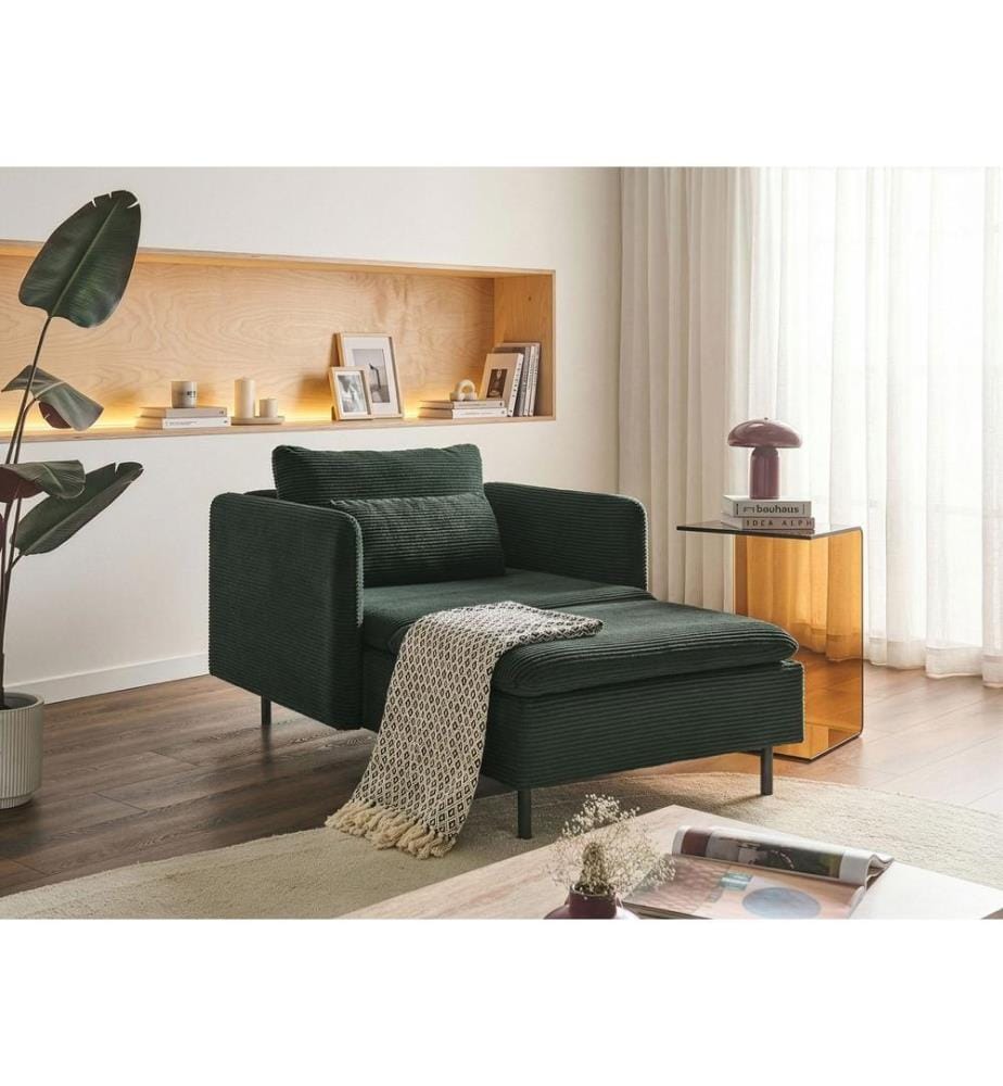 Chaise longue EGERIS Velours côtelé Vert foncé