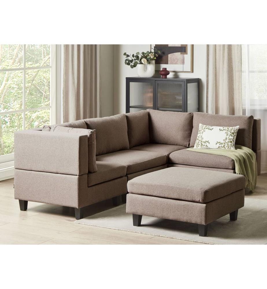 Modul Ecksofa 4-Sitzer UNSTAD linksseitig Braun Stoff mit Ottomane