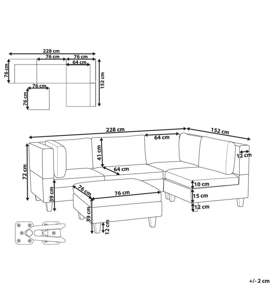 Modul Ecksofa 4-Sitzer UNSTAD linksseitig Braun Stoff mit Ottomane