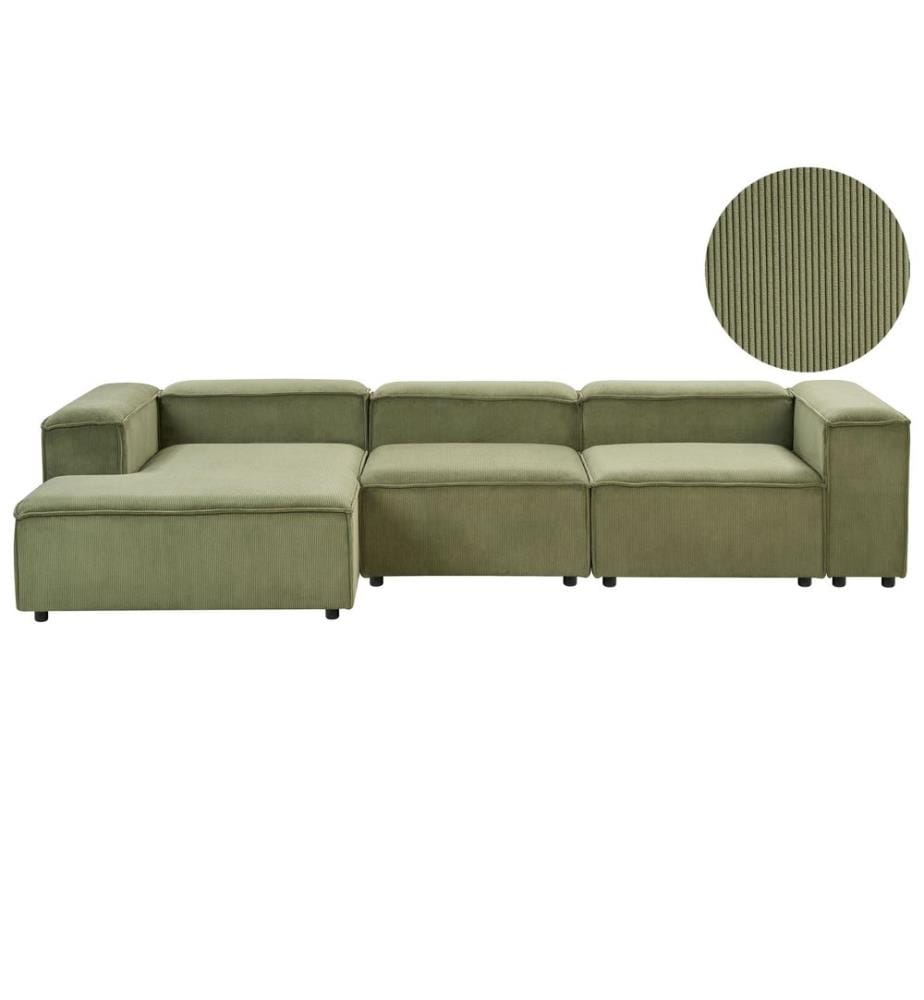 Canapé d'angle modulable 4 places ARDAL Côté droit Vert Velours côtelé