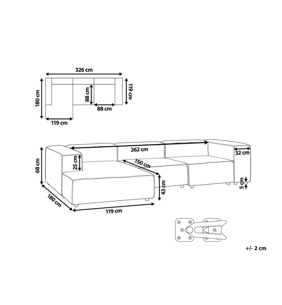 Canapé d'angle modulable 4 places ARDAL Côté droit Vert Velours côtelé