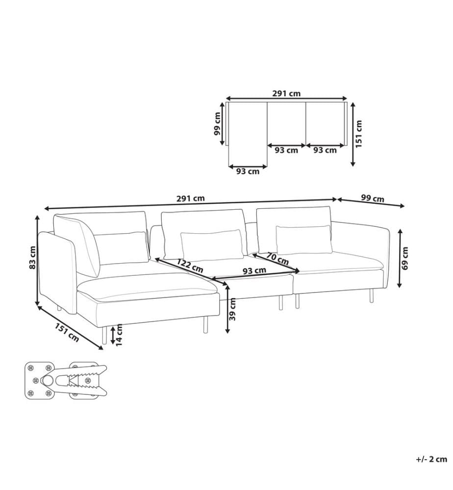 Modul Ecksofa 3-Sitzer EGERIS Stoff Beige rechtsseitig