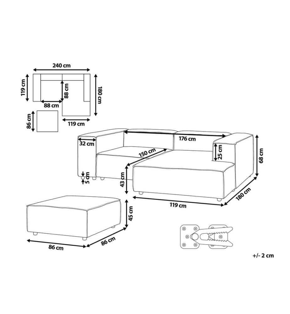 Canapé d'angle modulable 3 places ARDAL Côté gauche Beige Tissu avec ottoman
