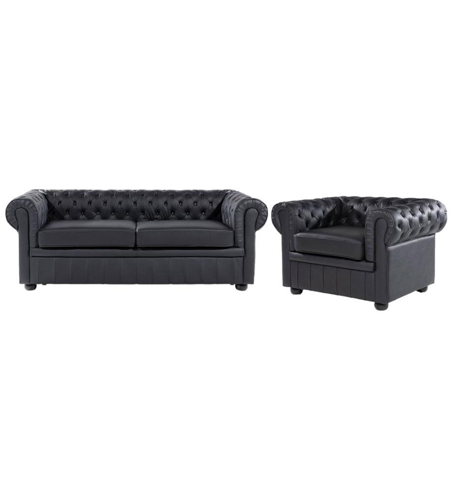 Ensemble de salon 4 places CHESTERFIELD Cuir Noir
