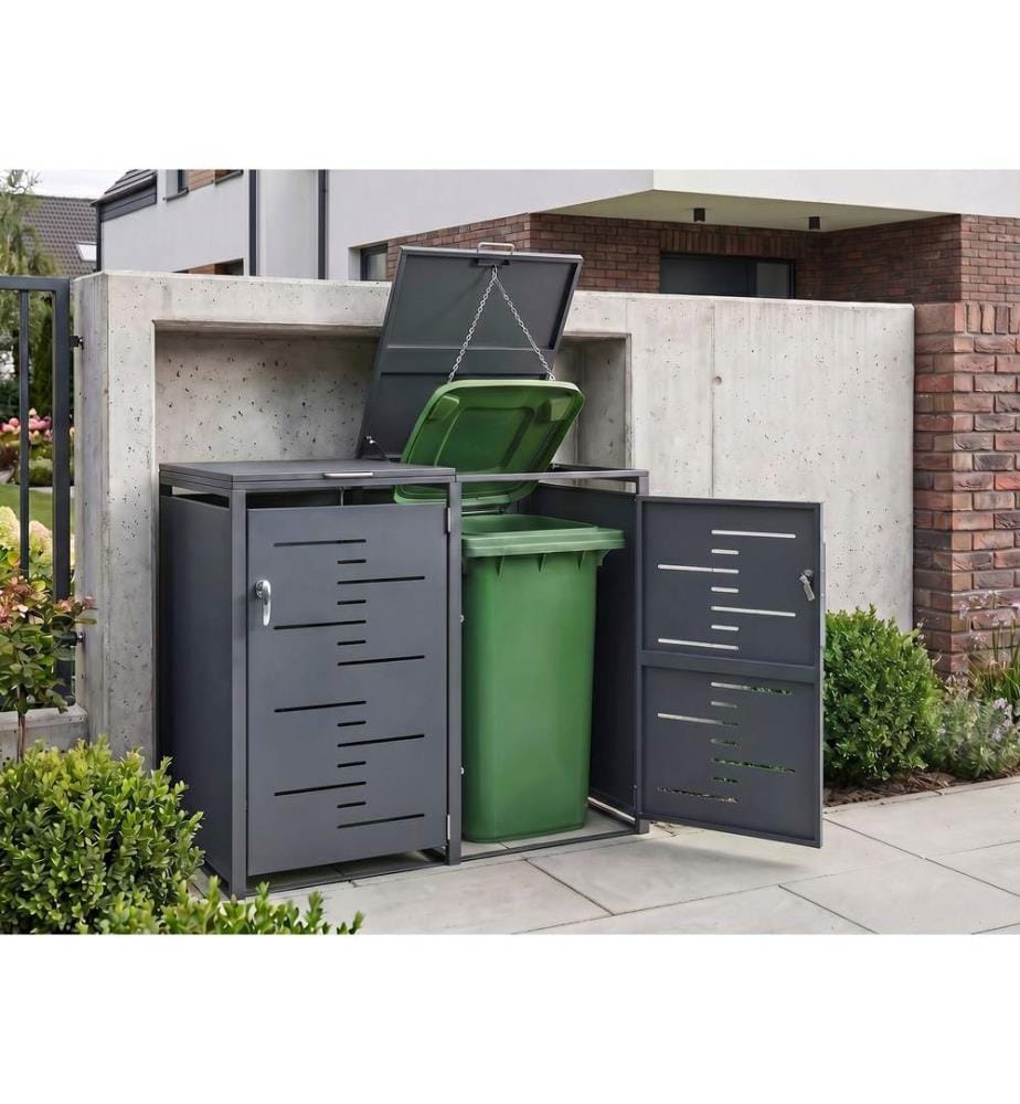 Doppel-Mülltonnenbox 480 L PERISSA Metall Dunkelgrau