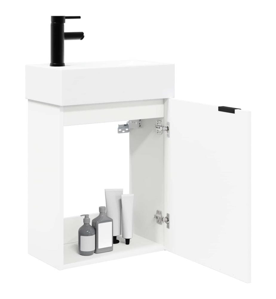 Badezimmer Waschtischunterschrank mit Wasserhahn Weiss