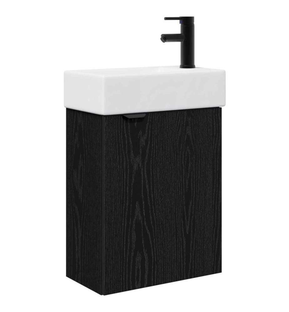 Badezimmer Waschtischunterschrank mit Wasserhahn Schwarze Eiche