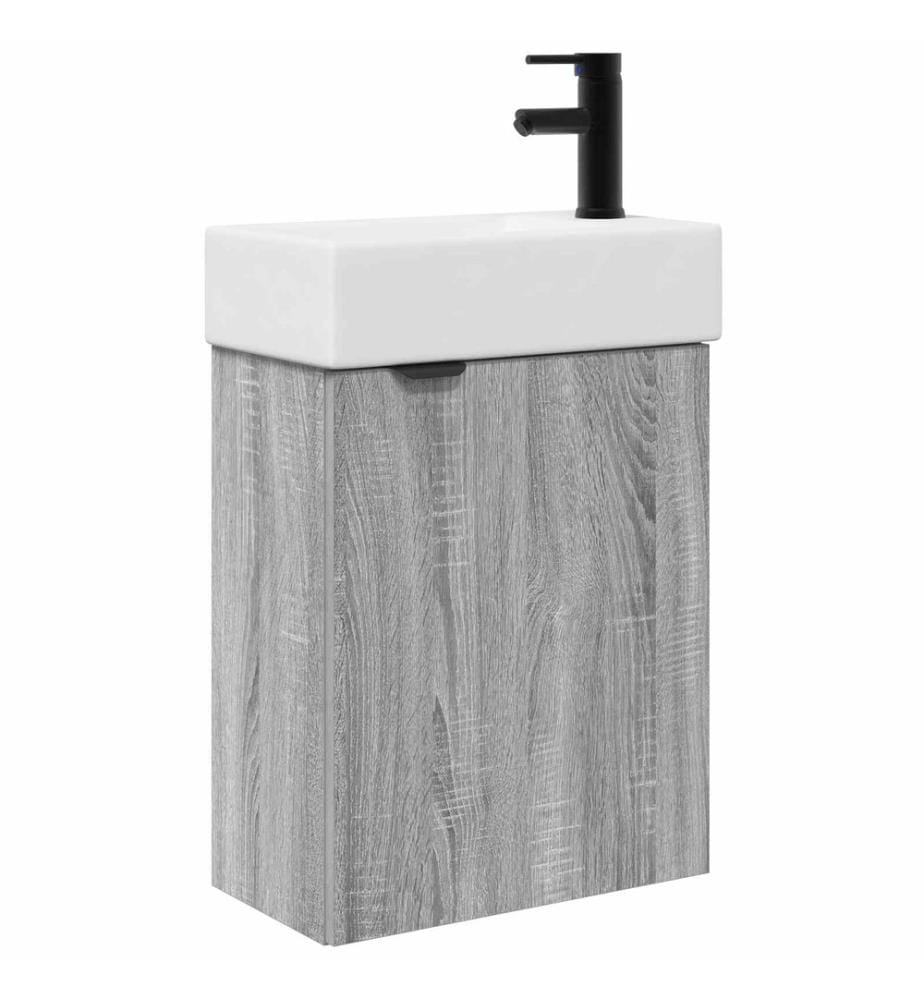 Badezimmer Waschtischunterschrank mit Wasserhahn Grau Sonoma