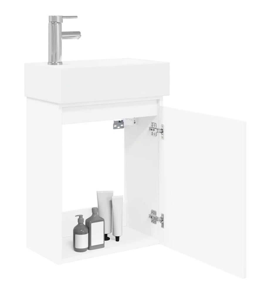 Badezimmer Waschtischunterschrank mit Wasserhahn Weiss