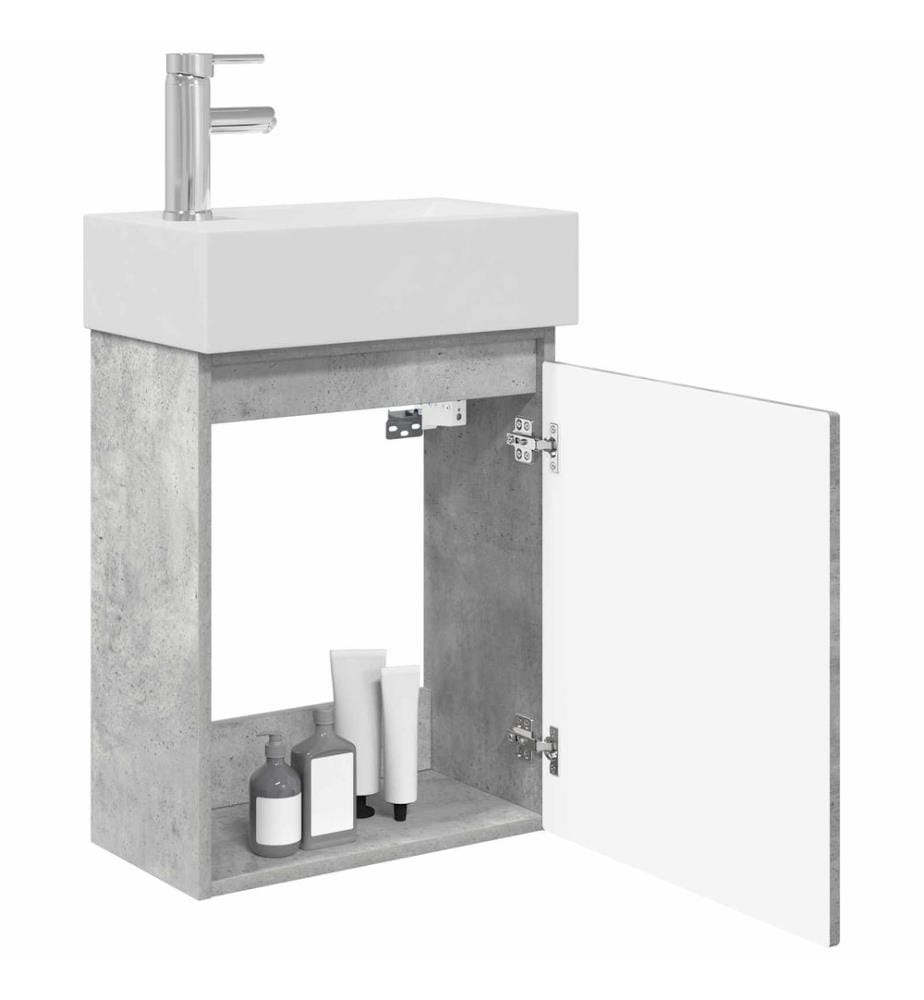 Badezimmer Waschtischunterschrank mit Wasserhahn Betongrau