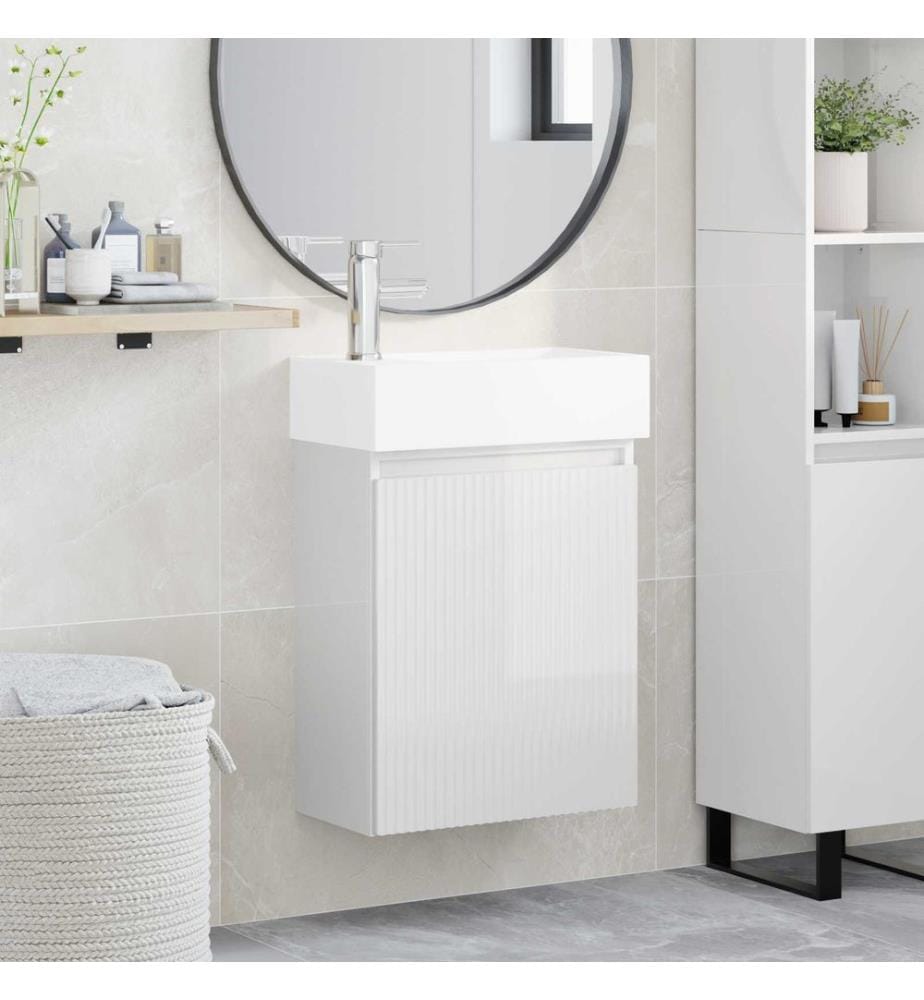 Badezimmer Waschtischunterschrank mit Wasserhahn Hochglanz Weiss
