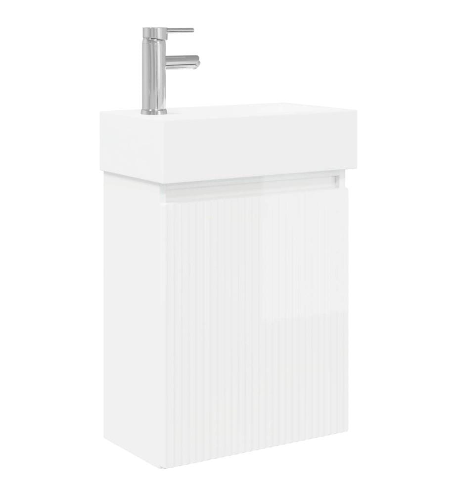 Badezimmer Waschtischunterschrank mit Wasserhahn Hochglanz Weiss