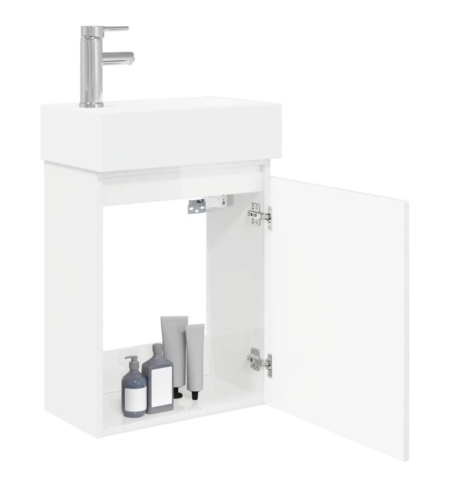 Badezimmer Waschtischunterschrank mit Wasserhahn Hochglanz Weiss