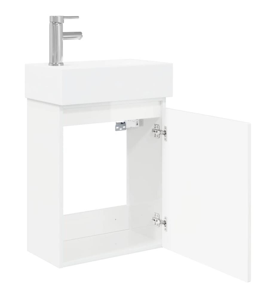 Badezimmer Waschtischunterschrank mit Wasserhahn Hochglanz Weiss