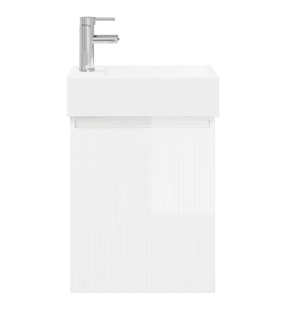 Badezimmer Waschtischunterschrank mit Wasserhahn Hochglanz Weiss