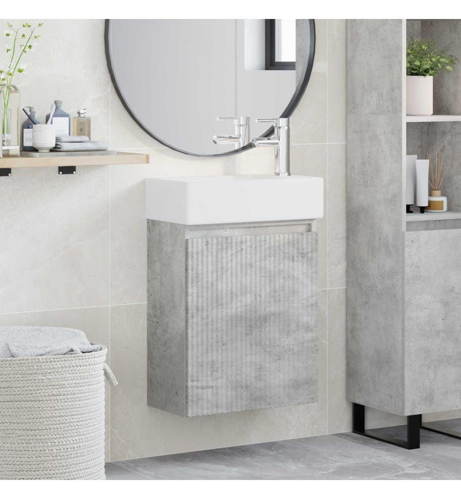 Badezimmer Waschtischunterschrank mit Wasserhahn Betongrau
