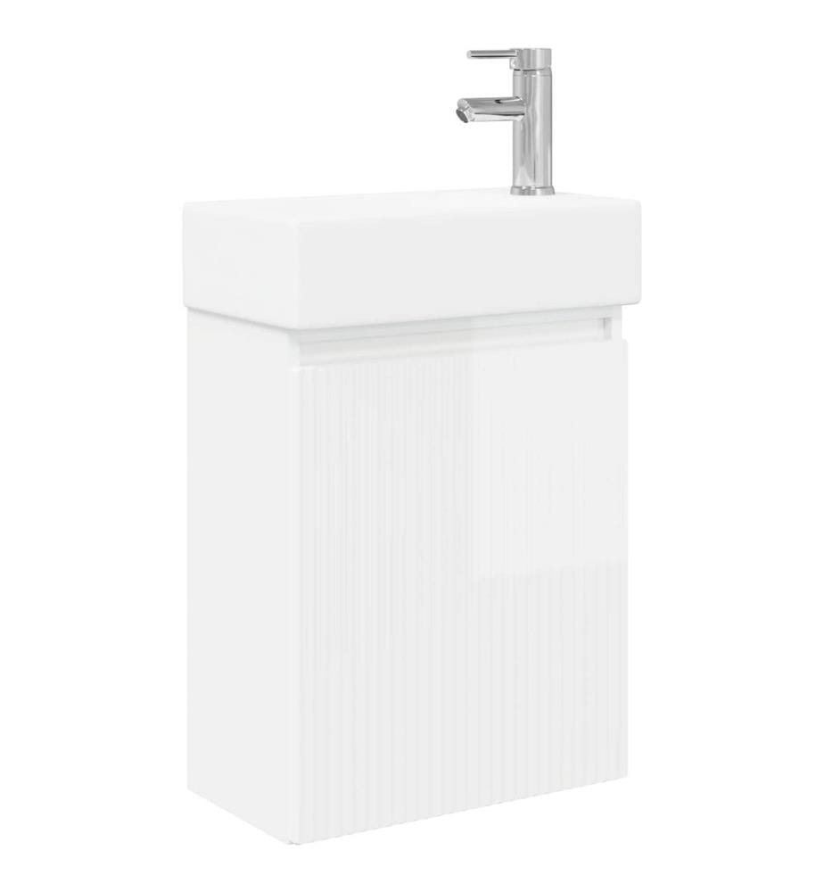 Badezimmer Waschtischunterschrank mit Wasserhahn Hochglanz Weiss