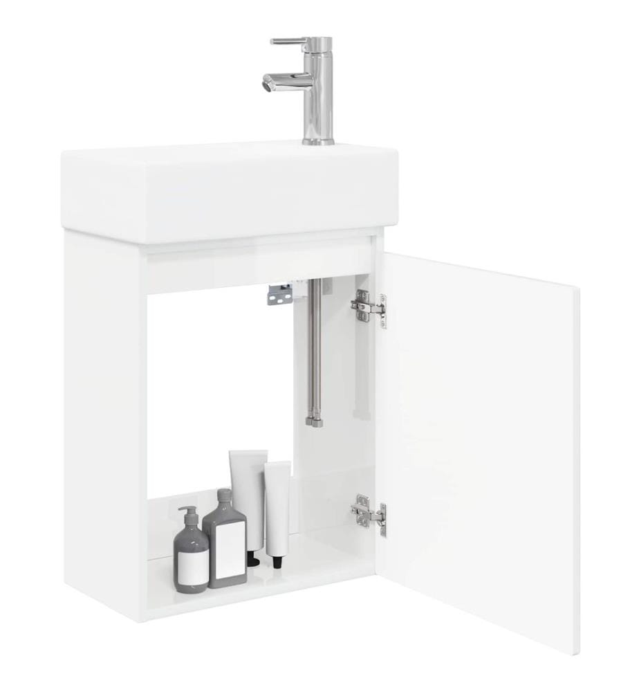 Badezimmer Waschtischunterschrank mit Wasserhahn Hochglanz Weiss