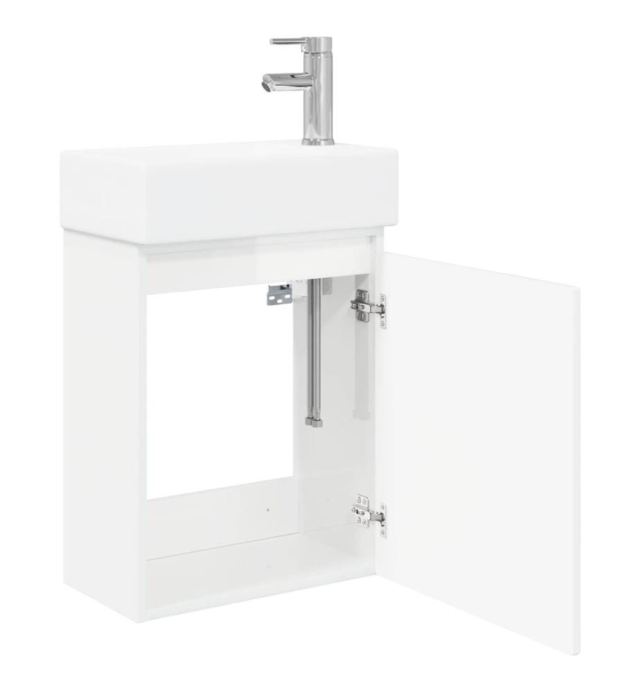 Badezimmer Waschtischunterschrank mit Wasserhahn Hochglanz Weiss
