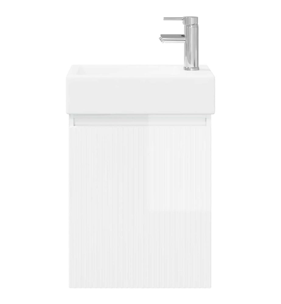 Badezimmer Waschtischunterschrank mit Wasserhahn Hochglanz Weiss