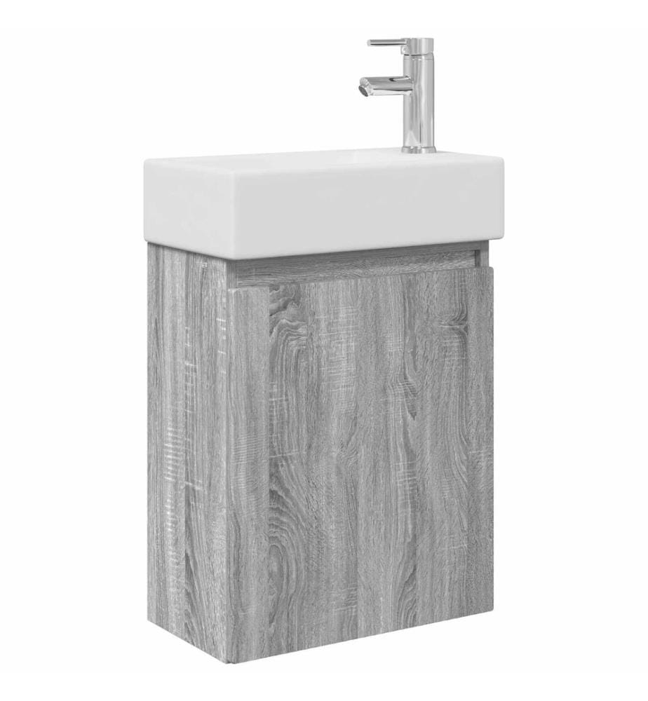 Badezimmer Waschtischunterschrank mit Wasserhahn Grau Sonoma