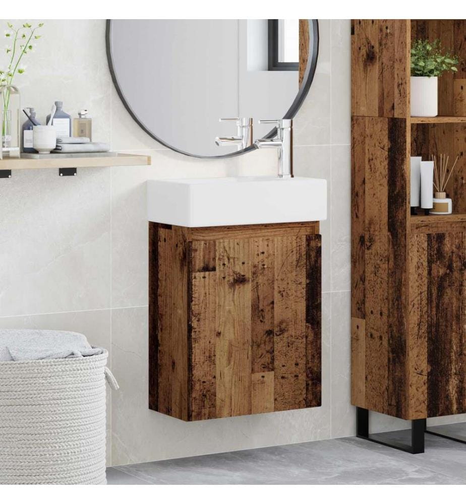 Badezimmer Waschtischunterschrank mit Wasserhahn Altholz