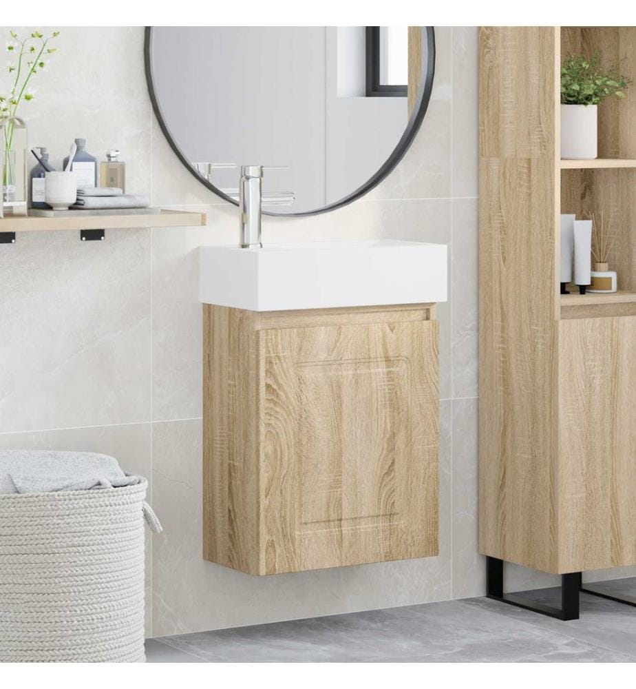 Badezimmer Waschtischunterschrank mit Wasserhahn Sonoma-Eiche