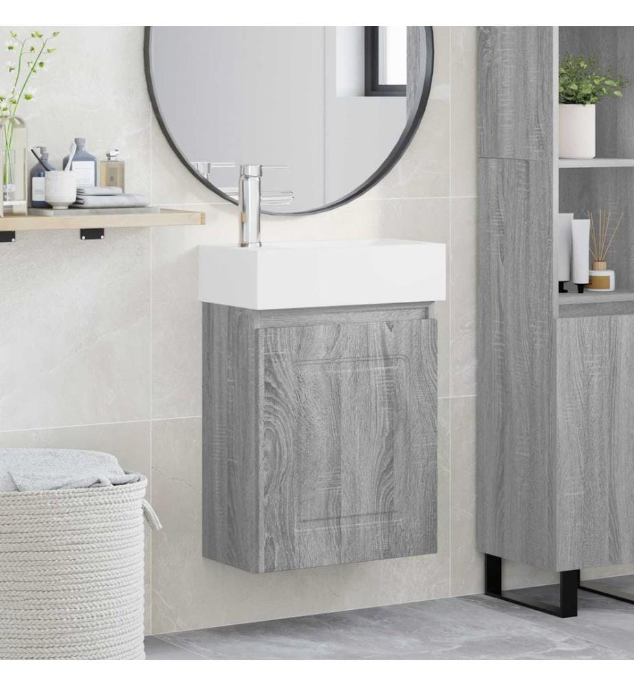 Badezimmer Waschtischunterschrank mit Wasserhahn Grau Sonoma