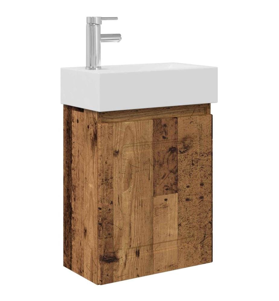 Badezimmer Waschtischunterschrank mit Wasserhahn Altholz