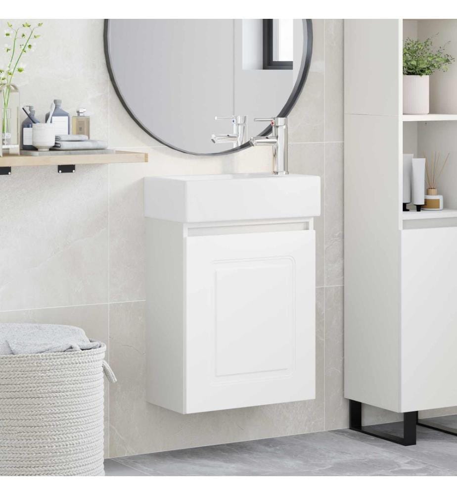 Badezimmer Waschtischunterschrank mit Wasserhahn Weiss