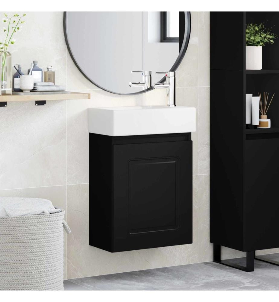 Badezimmer Waschtischunterschrank mit Wasserhahn Schwarz