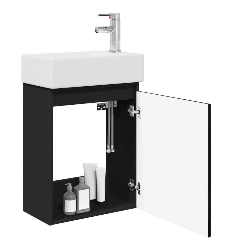 Badezimmer Waschtischunterschrank mit Wasserhahn Schwarz