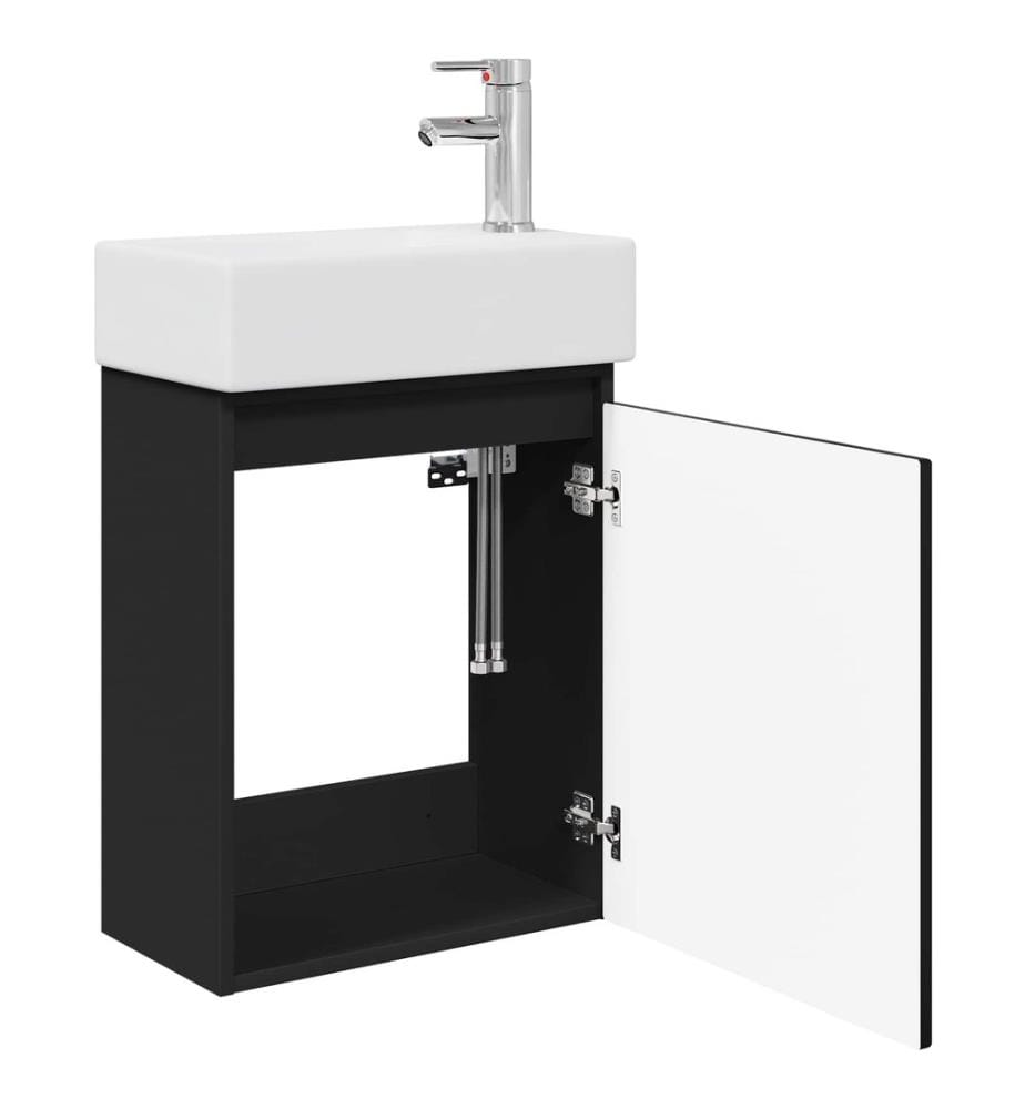 Badezimmer Waschtischunterschrank mit Wasserhahn Schwarz