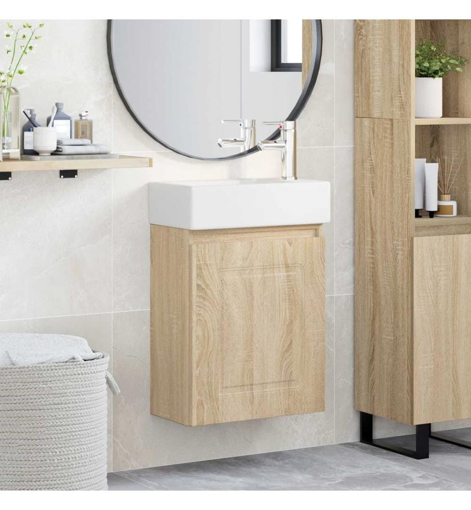 Badezimmer Waschtischunterschrank mit Wasserhahn Sonoma-Eiche
