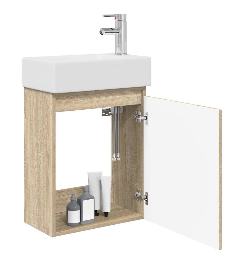 Badezimmer Waschtischunterschrank mit Wasserhahn Sonoma-Eiche