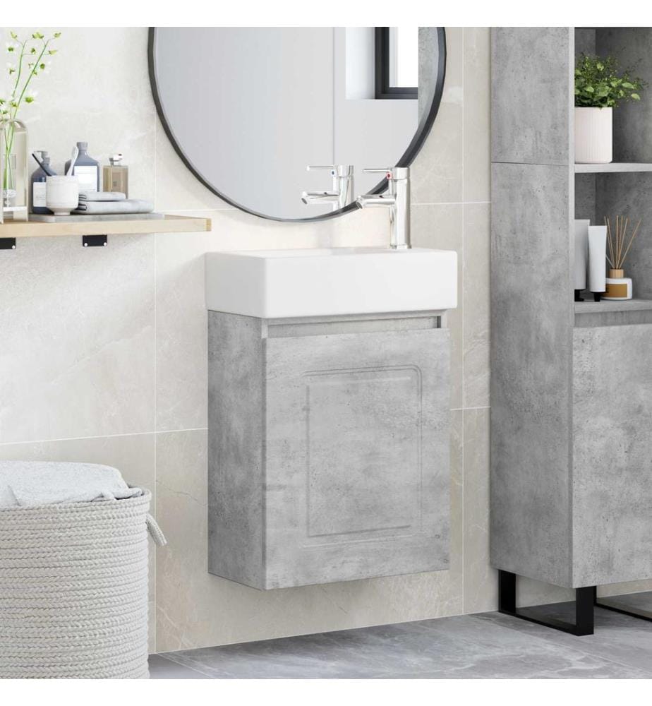 Badezimmer Waschtischunterschrank mit Wasserhahn Betongrau