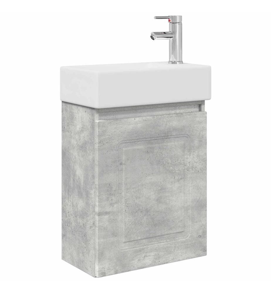 Badezimmer Waschtischunterschrank mit Wasserhahn Betongrau