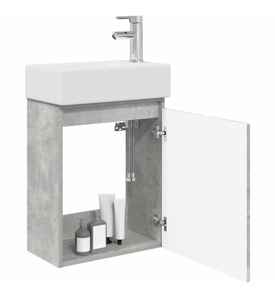 Badezimmer Waschtischunterschrank mit Wasserhahn Betongrau
