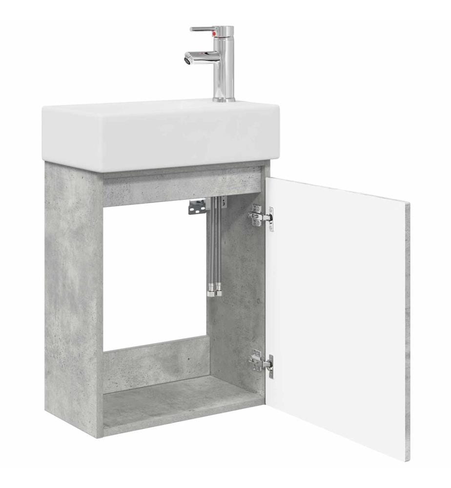 Badezimmer Waschtischunterschrank mit Wasserhahn Betongrau